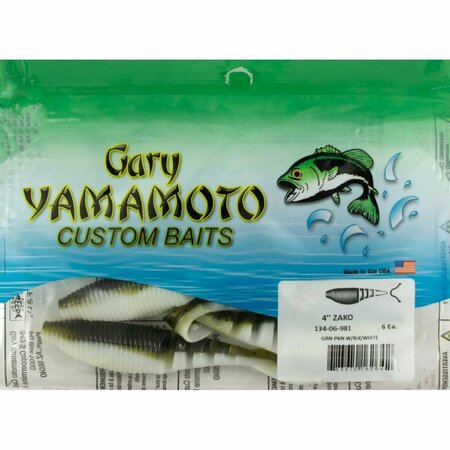 YAMAMOTO 4 in. Zako Green Pumpkin Fishing Lure with Black & White, 6PK YAM-134-06-98